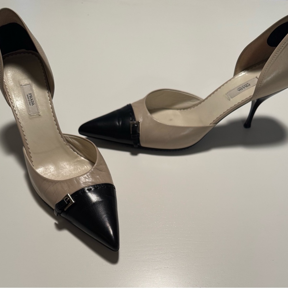 Prada Women's Two-Tone Black and Tan Heels - Picture 6 of 7
